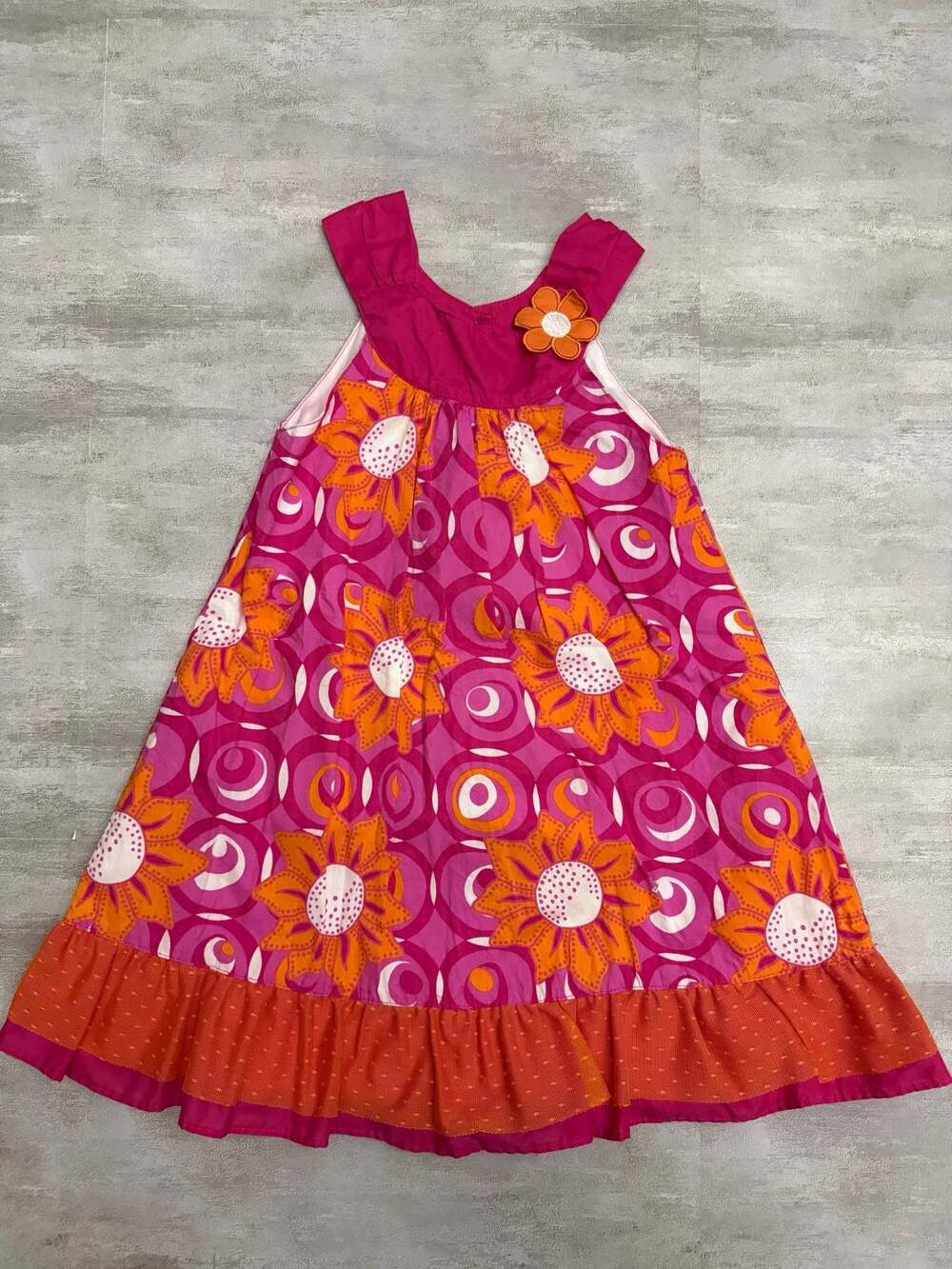 Penelope Mack Girls Pink and Orange Floral Sun Dress Size 5